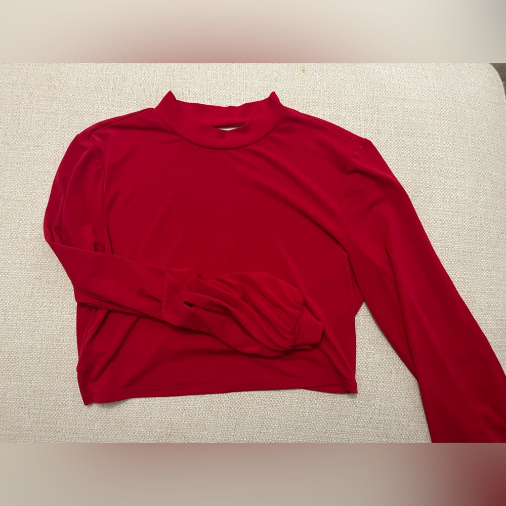 Elegant Red Long Sleeve Backless Blouse